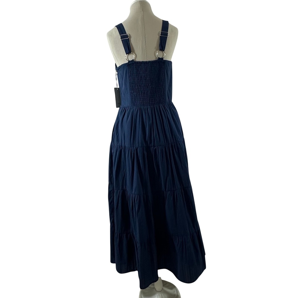 Joie Navy Blue Cotton Dobby Tiered Maxi Dress Womens Size S NWT Smocked Pockets - Picture 5 of 11